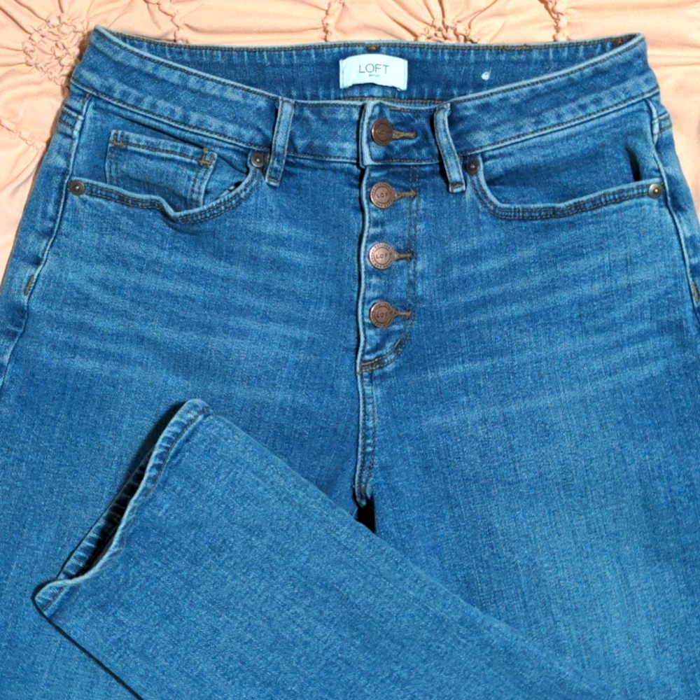 High Waist Button Fly Crop Jeans